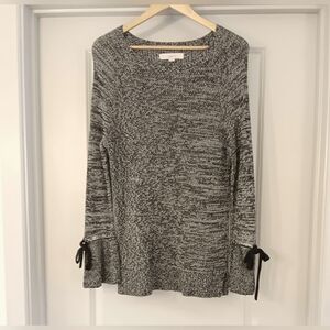 NWOT LOFT Black & White Heathered Bell Sleeve Sweater